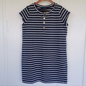 Ann Taylor Woman's Navy/White Striped Short Sleeve Dress 100% Cotton Size Large